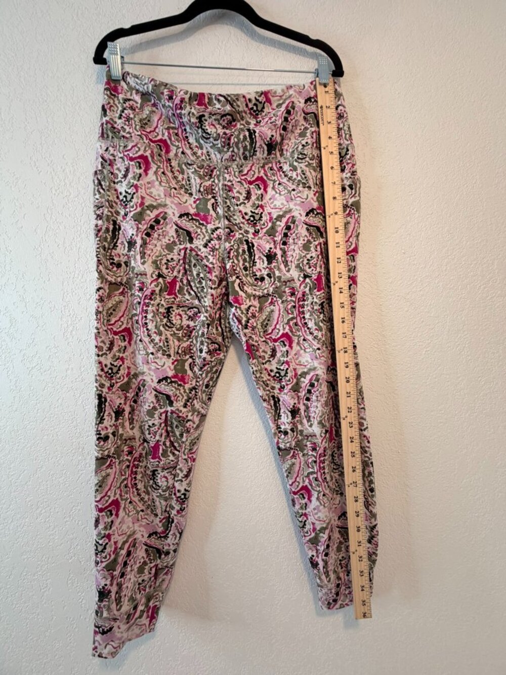 Belle by Kim Gravel Paisley Print Leggings Large Pink Olive Stretch Pull On
